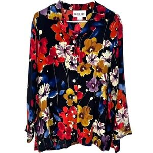 David Dart Collection Vibrant Floral 100% Silk Button Down Blouse Grannycore Med